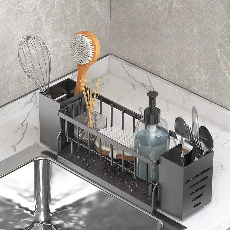 Viskana Ordinaqua Sink Organizer Shelf | Self-draining | Holder for Sponge, Soap & Cloth | Expandable & Hygienic | ABS Plastic