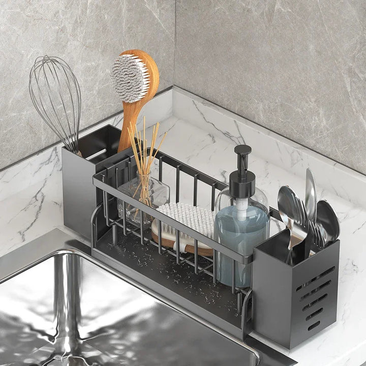 Viskana Ordinaqua Sink Organizer Shelf | Self-draining | Holder for Sponge, Soap & Cloth | Expandable & Hygienic | ABS Plastic