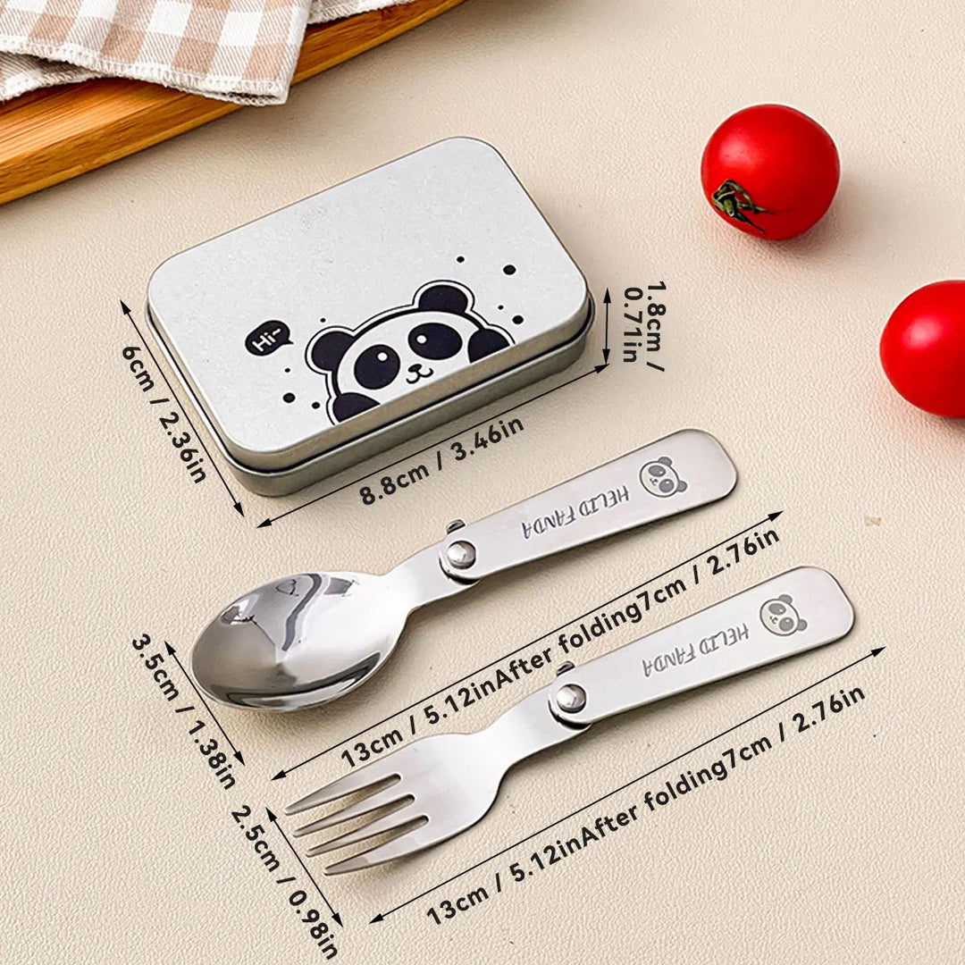 Viskana Trekking Camping Cutlery 3-piece | Foldable Spoon & Fork with Storage Box | Stainless Steel | Compact & Reusable
