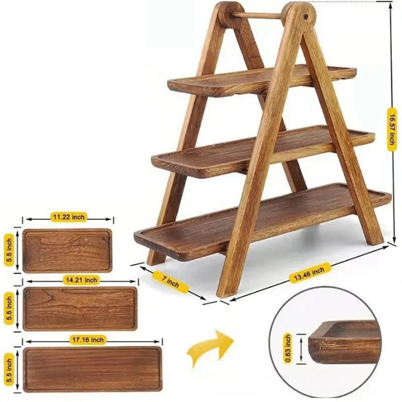 Viskana 3-tier wooden step plate decor cake stand farmhouse step plate party serving dish and trays