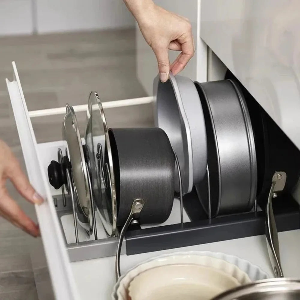 Retractable pot lid holder & pan organizer Viskana