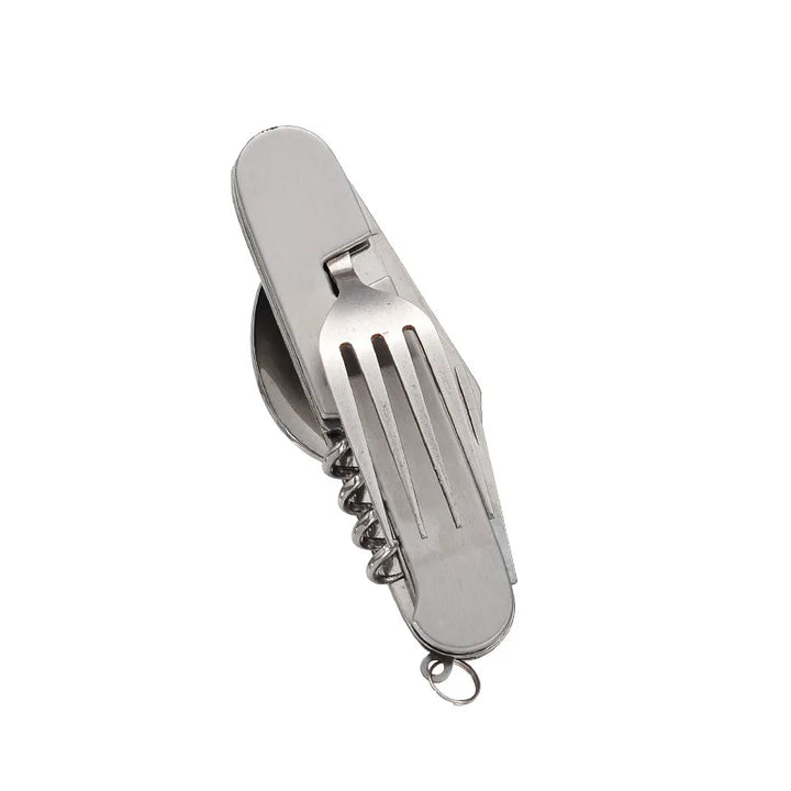 Viskana 4-in-1 Outdoor Cutlery Set Camplico | Foldable Spoon, Fork, Knife & Bottle Opener | Stainless Steel & Compact | For Camping & Travel
