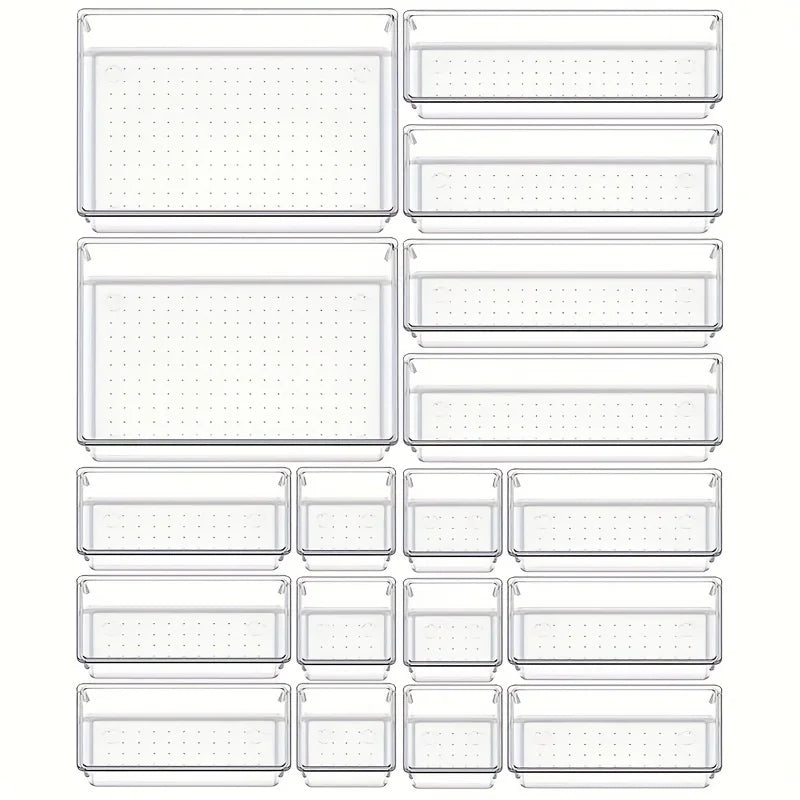 Viskana Clearyx Organizer Set | 18-piece Transparent | Modular & Stackable | For Bathroom, Kitchen & Office