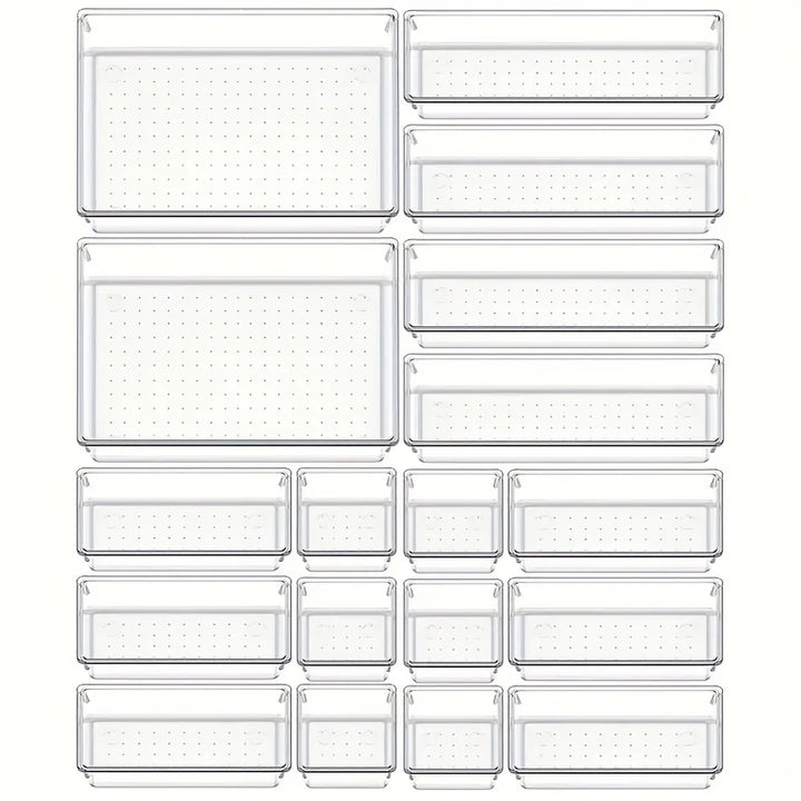 Viskana Clearyx Organizer Set | 18-piece Transparent | Modular & Stackable | For Bathroom, Kitchen & Office