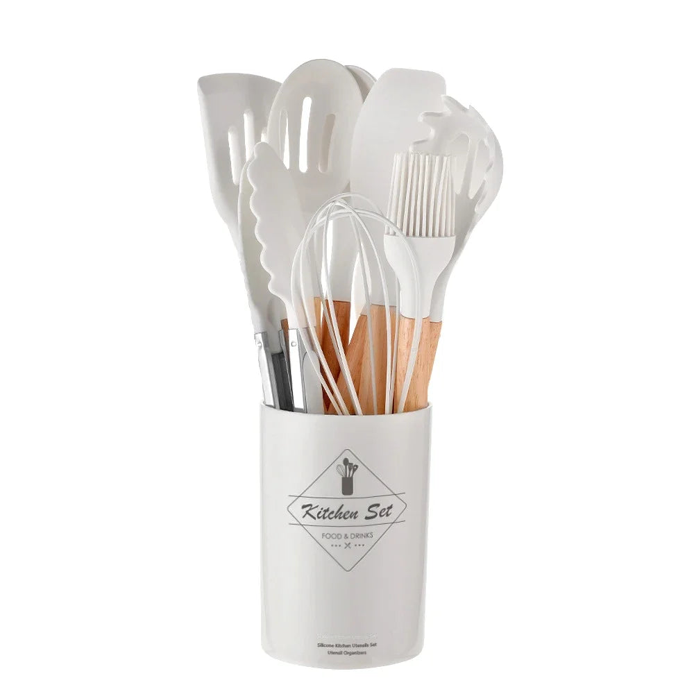 12-piece silicone cooking utensils set with wooden handles Viskana