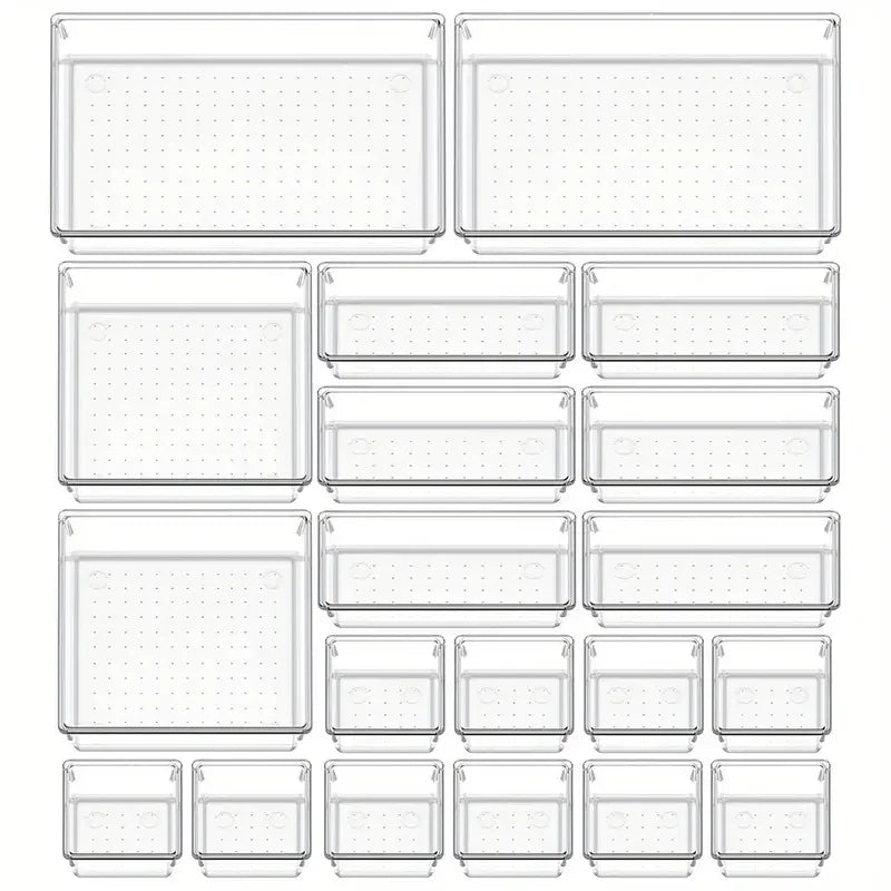 Viskana Clearyx Organizer Set | 18-piece Transparent | Modular & Stackable | For Bathroom, Kitchen & Office