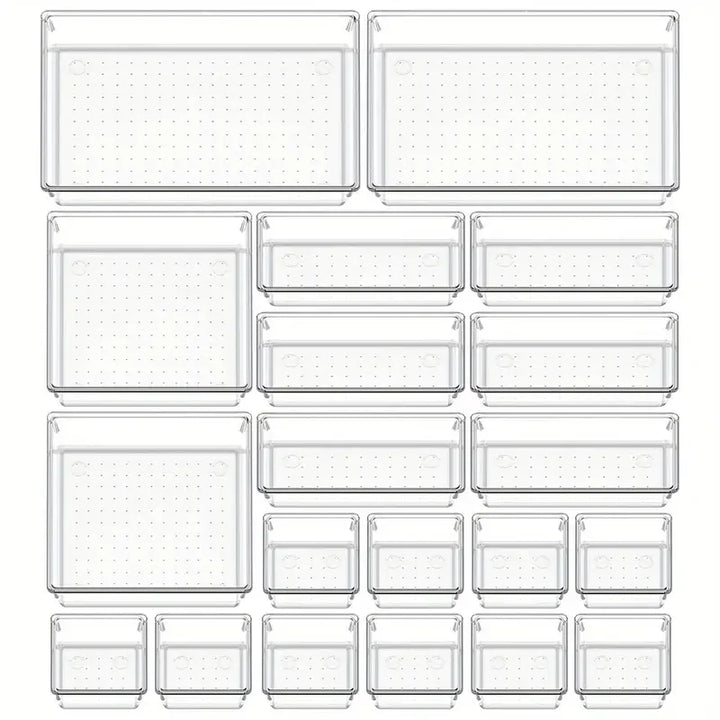 Viskana Clearyx Organizer Set | 18-piece Transparent | Modular & Stackable | For Bathroom, Kitchen & Office
