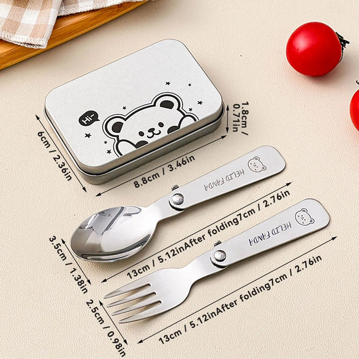 Viskana Trekking Camping Cutlery 3-piece | Foldable Spoon & Fork with Storage Box | Stainless Steel | Compact & Reusable
