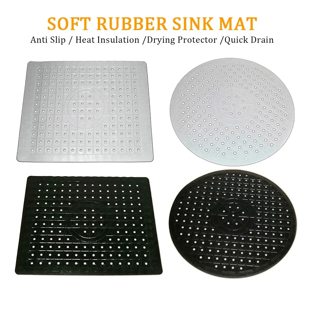 Viskana Rubberin Non-slip Sink Mat Made of Rubber | Heat-resistant Draining Mat & Base | Soft Silicone Mat for Kitchen & Bathroom | Rectangular or Round