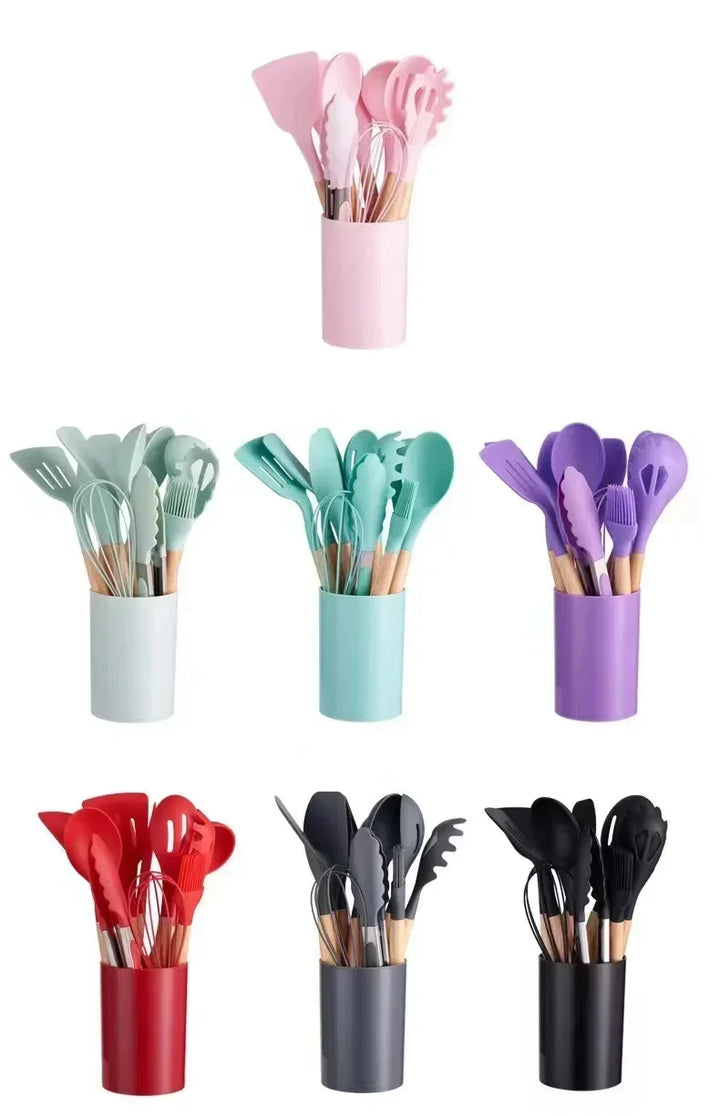 ChefEase – 12-piece Silicone Cooking Utensils Set with Wooden Handles Viskana