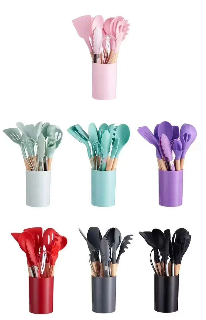 12-piece silicone cooking utensils set with wooden handles Viskana