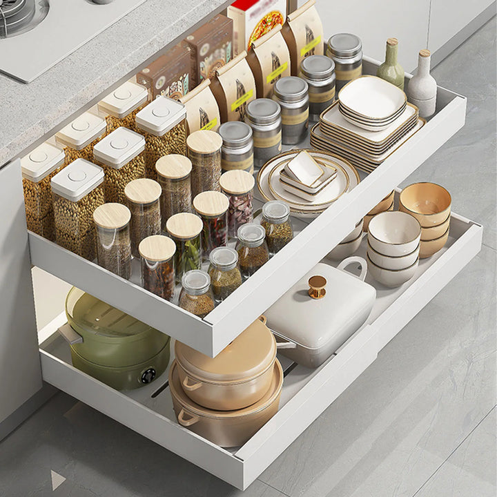 Viskana Kitchen Cabinet Organizer Shelf | Extendable Carbon Steel Rack with Sliding Drawer