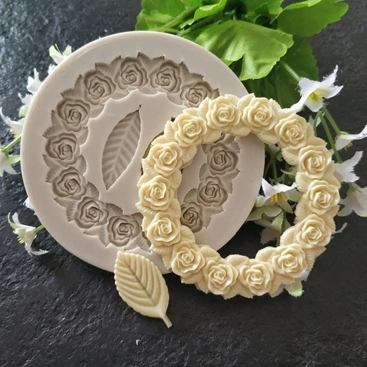 Viskana DekoMould Silicone Mold Rosette & Leaves | For Fondant, Chocolate & Sugar Paste | Finest Baking Decoration & Frame Designs