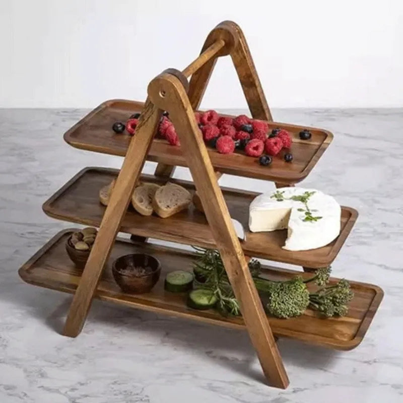 Viskana 3-tier wooden step plate decor cake stand farmhouse step plate party serving dish and trays