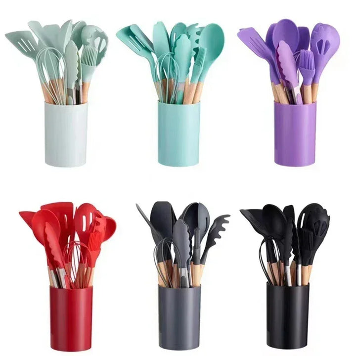 ChefEase – 12-piece Silicone Cooking Utensils Set with Wooden Handles Viskana