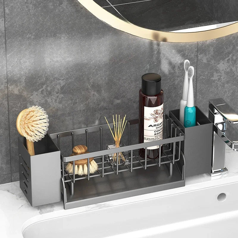 Viskana Ordinaqua Sink Organizer Shelf | Self-draining | Holder for Sponge, Soap & Cloth | Expandable & Hygienic | ABS Plastic
