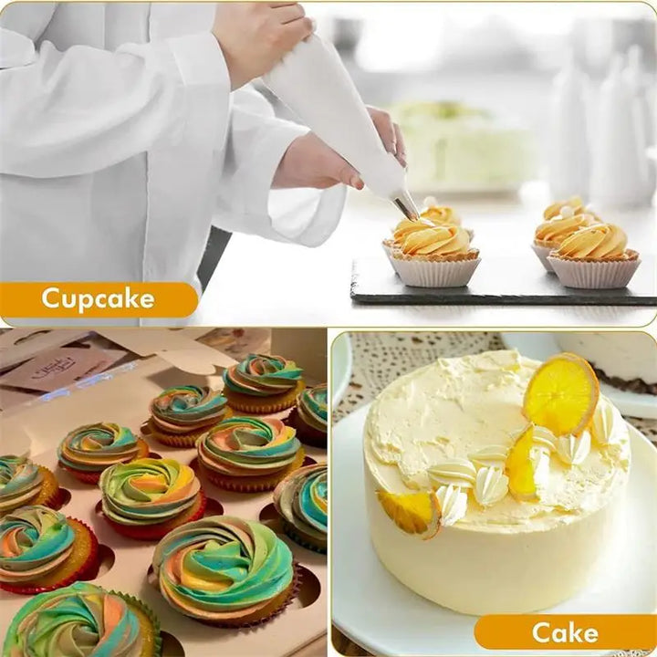 Viskana BakeDeko Piping Nozzle Set | Reusable Silicone Piping Bags with Stainless Steel Nozzles | For Cakes, Cupcakes & Pastries