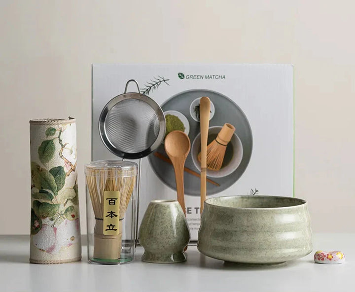 Matcha Set 8-Piece Sakura Design Ceramic Bowl Bamboo Whisk Frother-6