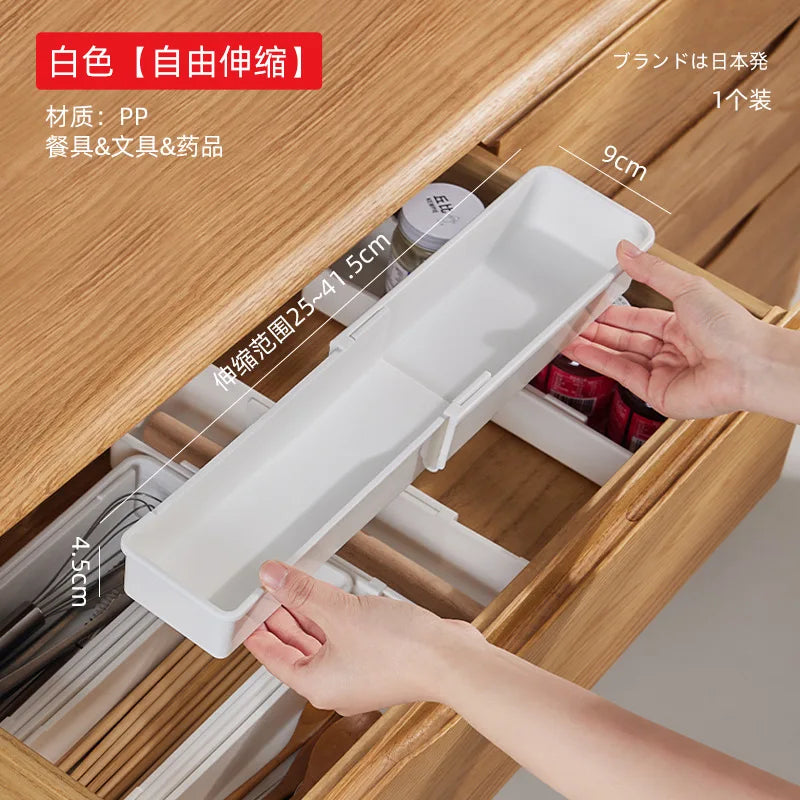 Viskana FlexiSort Cutlery Tray | Expandable Cutlery Organizer | Flexible & Space-Saving | White
