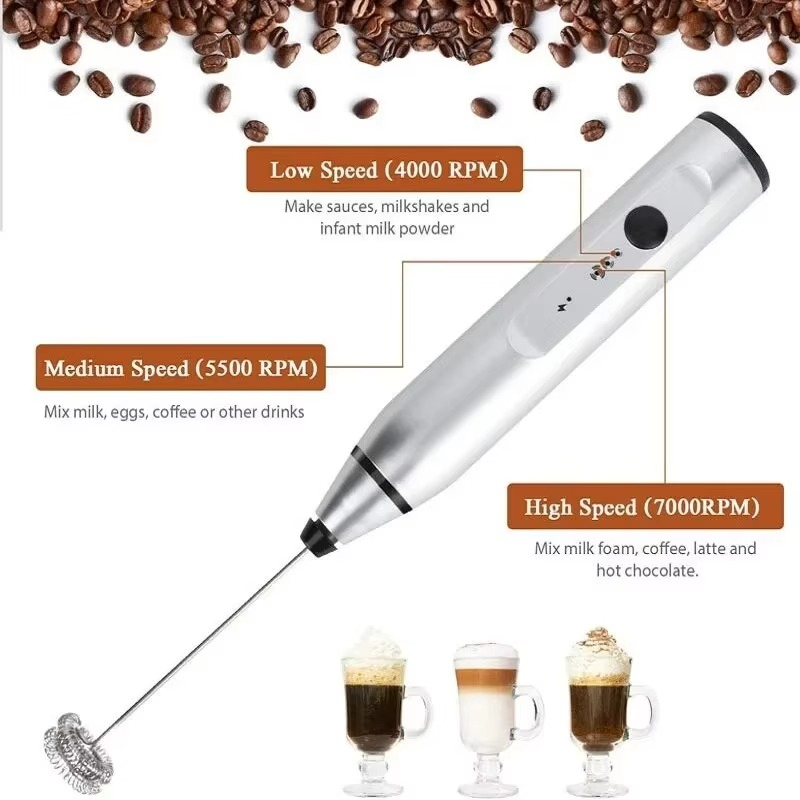 Viskana Portable USB Electric Milk Frother Handheld Coffee Whisk and Mini Food Blender