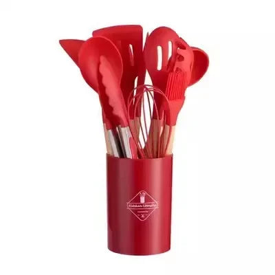 12-piece silicone cooking utensils set with wooden handles Viskana