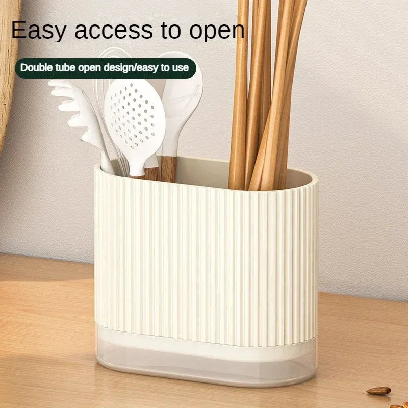 Viskana Cutlery Organizer Duo | Wall-Mountable Cutlery Holder | No Drilling | Draining Function | 16.5 × 8.5 × 12.5 cm