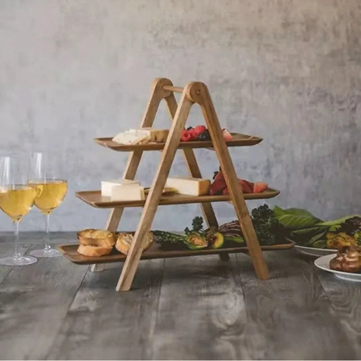 Viskana 3-tier wooden step plate decor cake stand farmhouse step plate party serving dish and trays