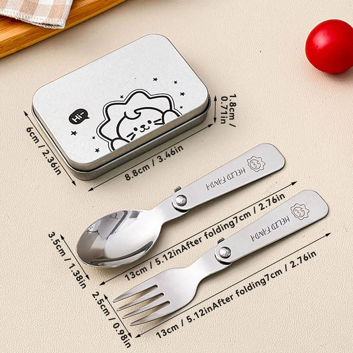 Viskana Trekking Camping Cutlery 3-piece | Foldable Spoon & Fork with Storage Box | Stainless Steel | Compact & Reusable