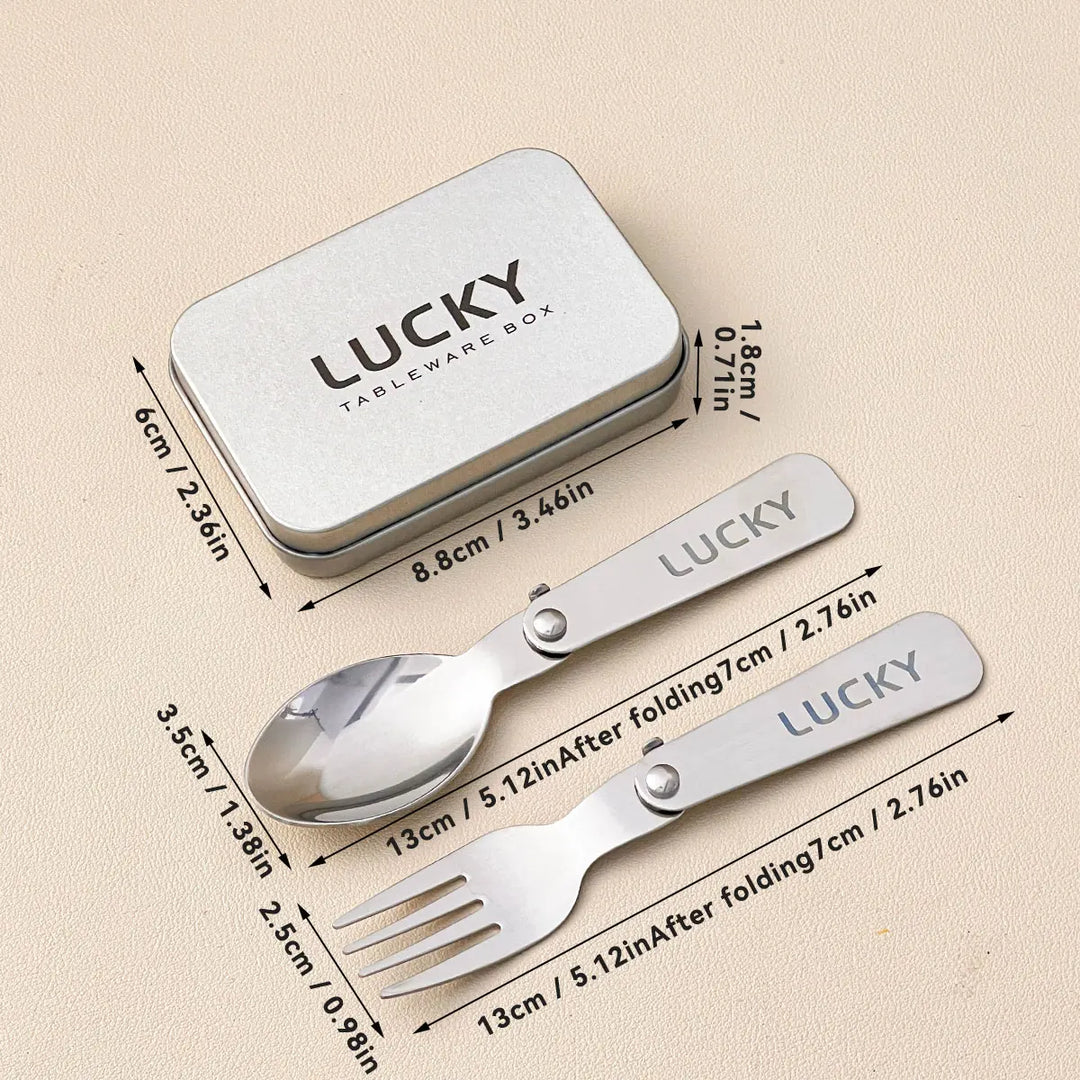 Viskana Trekking Camping Cutlery 3-piece | Foldable Spoon & Fork with Storage Box | Stainless Steel | Compact & Reusable