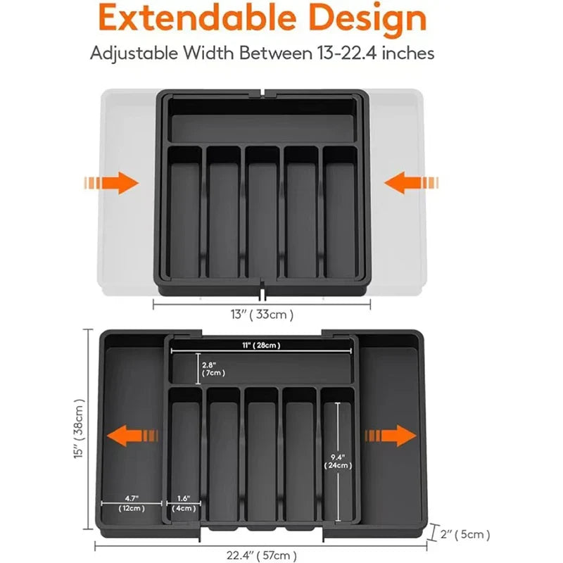 Viskana Modulora Cutlery Drawer Insert | Expandable Cutlery Organizer | Adjustable Storage System Made of PP | 38×35 cm