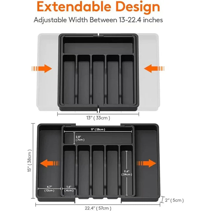Viskana Modulora Cutlery Drawer Insert | Expandable Cutlery Organizer | Adjustable Storage System Made of PP | 38×35 cm