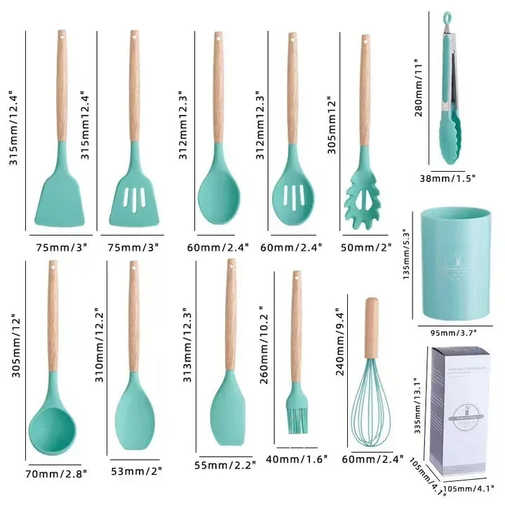 ChefEase – 12-piece Silicone Cooking Utensils Set with Wooden Handles Viskana