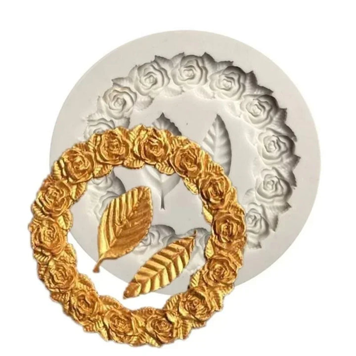 Viskana DekoMould Silicone Mold Rosette & Leaves | For Fondant, Chocolate & Sugar Paste | Finest Baking Decoration & Frame Designs