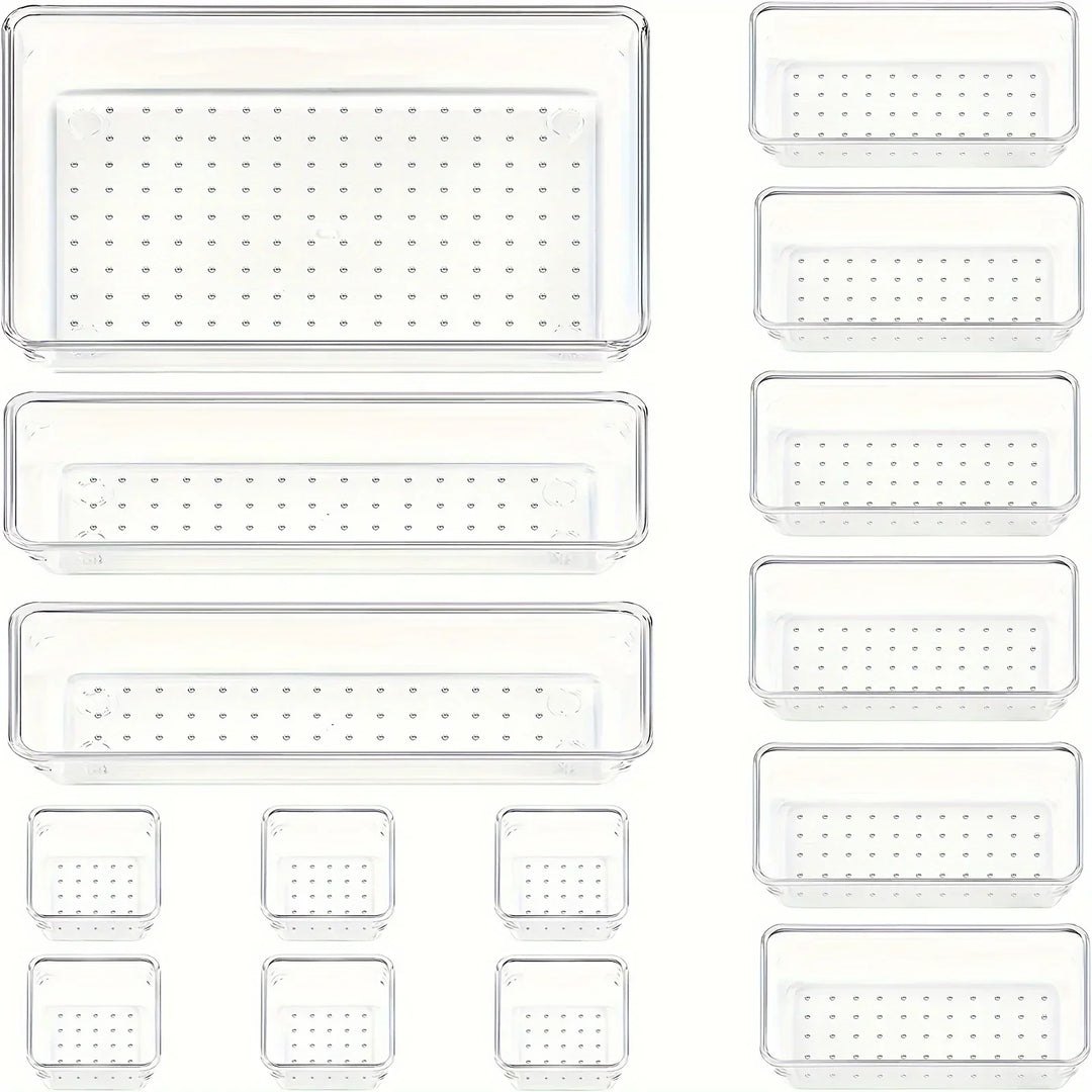 Viskana Clearyx Organizer Set | 18-piece Transparent | Modular & Stackable | For Bathroom, Kitchen & Office