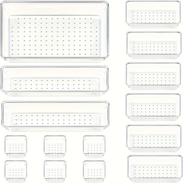 Viskana Clearyx Organizer Set | 18-piece Transparent | Modular & Stackable | For Bathroom, Kitchen & Office