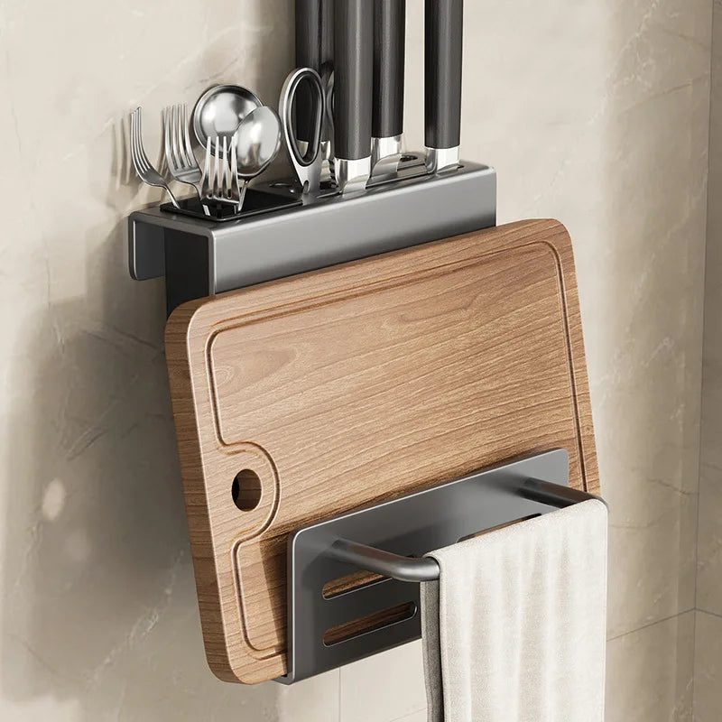 ChefSpace Wall-mounted Knife Holder with Cutting Board Storage – Stainless Steel Viskana