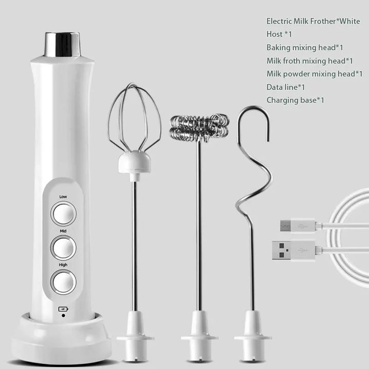 Viskana 3 In 1 Electric Milk Frother Rechargeable Milk Frother Handheld Frothing Device High Speeds Milk Frother Drink Mixer Coffee