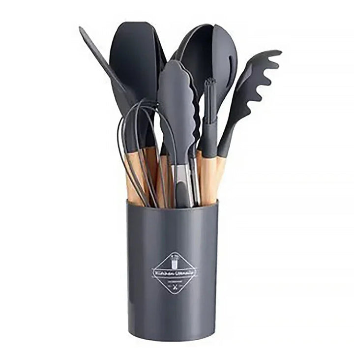 12-piece silicone cooking utensils set with wooden handles Viskana