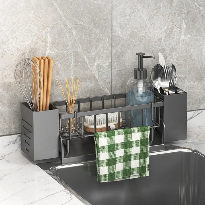 Viskana Ordinaqua Sink Organizer Shelf | Self-draining | Holder for Sponge, Soap & Cloth | Expandable & Hygienic | ABS Plastic