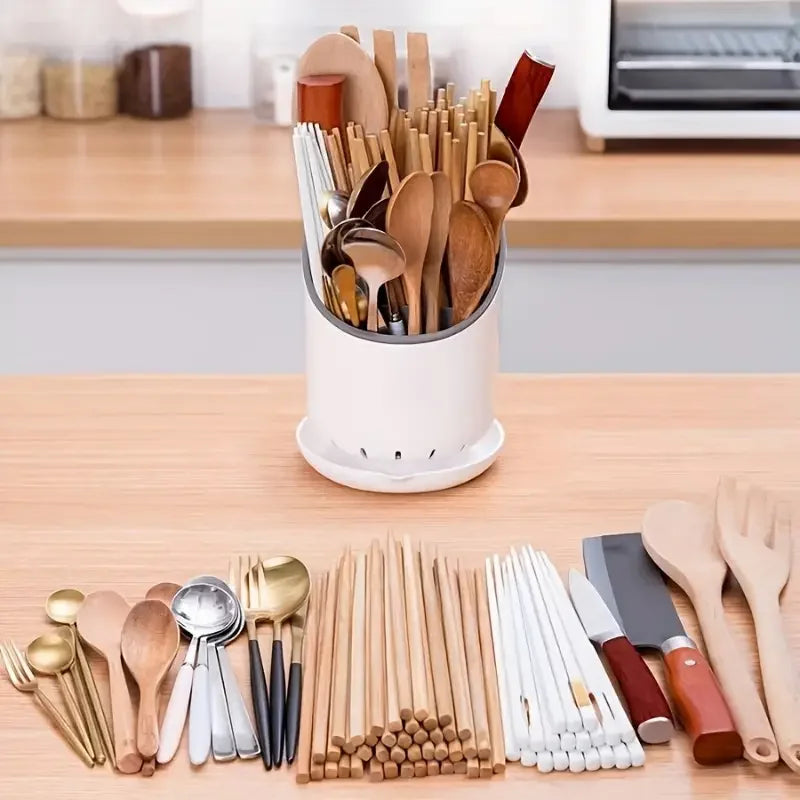 Viskana OrgaClean Cutlery Holder with Draining Function | Multi-layer Kitchen Organizer for Chopsticks, Spoons & Cutlery | Hygienic & Easy to Clean