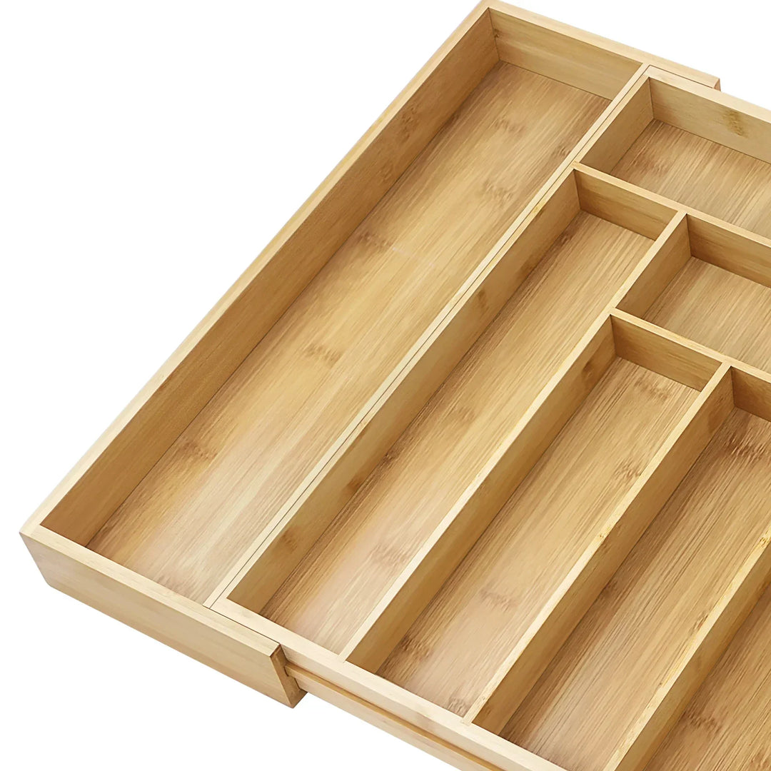 Viskana Bambusio cutlery tray made of bamboo | Expandable 32–52 cm | 6–8 compartments | Sustainable drawer insert for kitchen, bathroom & office