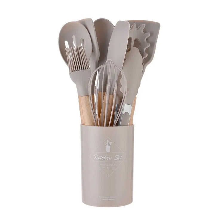 12-piece silicone cooking utensils set with wooden handles Viskana