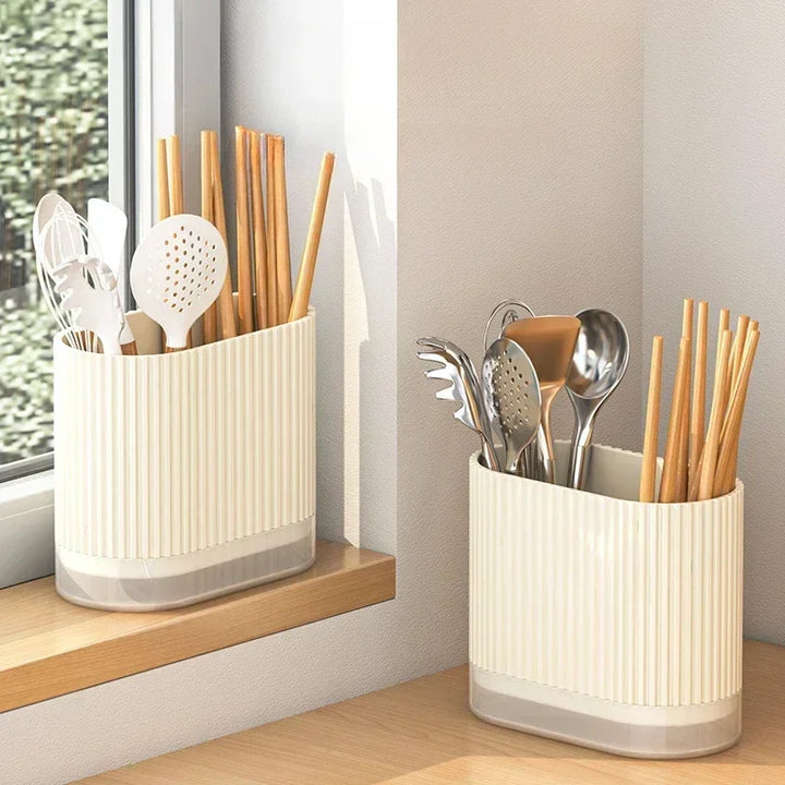 Viskana Cutlery Organizer Duo | Wall-Mountable Cutlery Holder | No Drilling | Draining Function | 16.5 × 8.5 × 12.5 cm