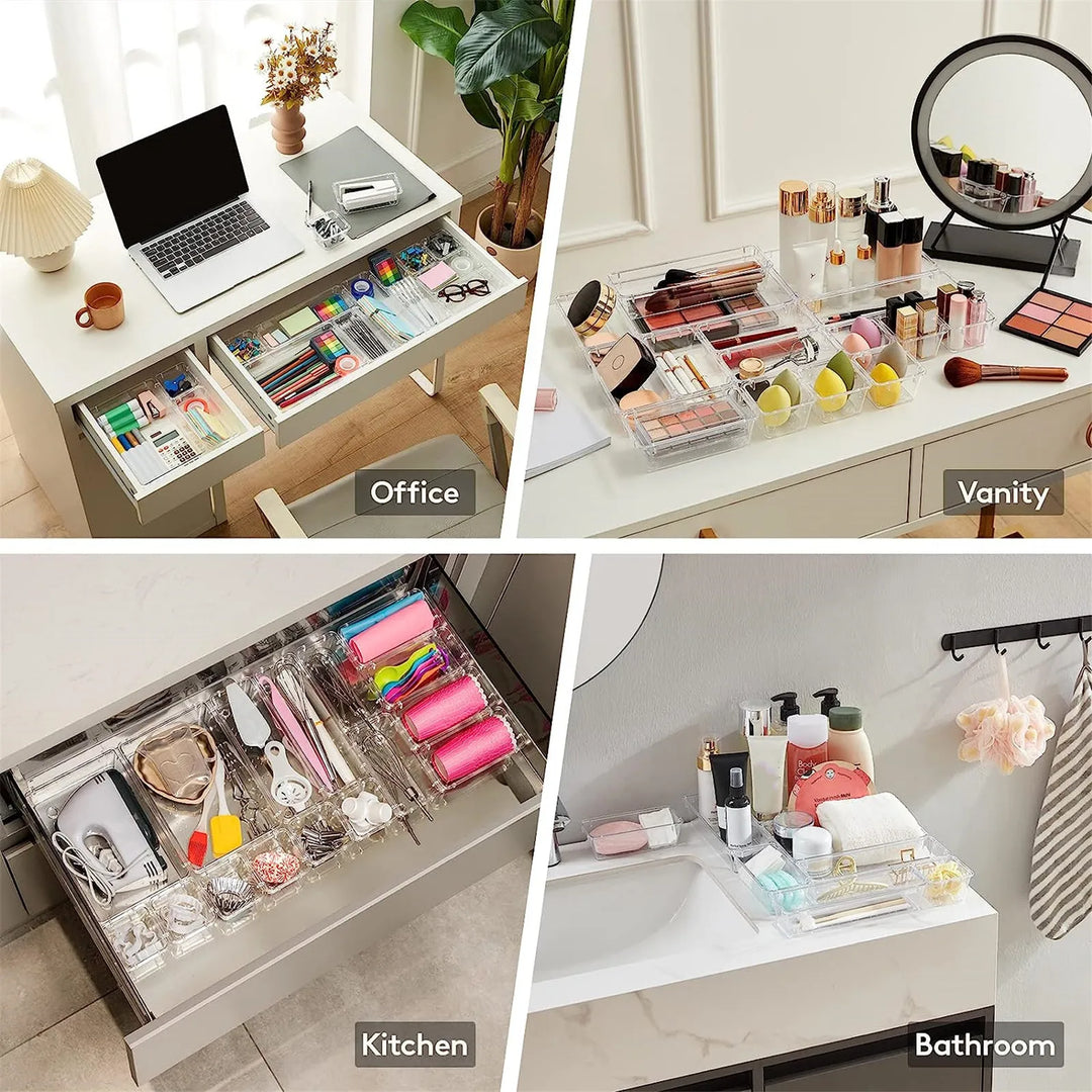 Viskana Clearyx Organizer Set | 18-piece Transparent | Modular & Stackable | For Bathroom, Kitchen & Office