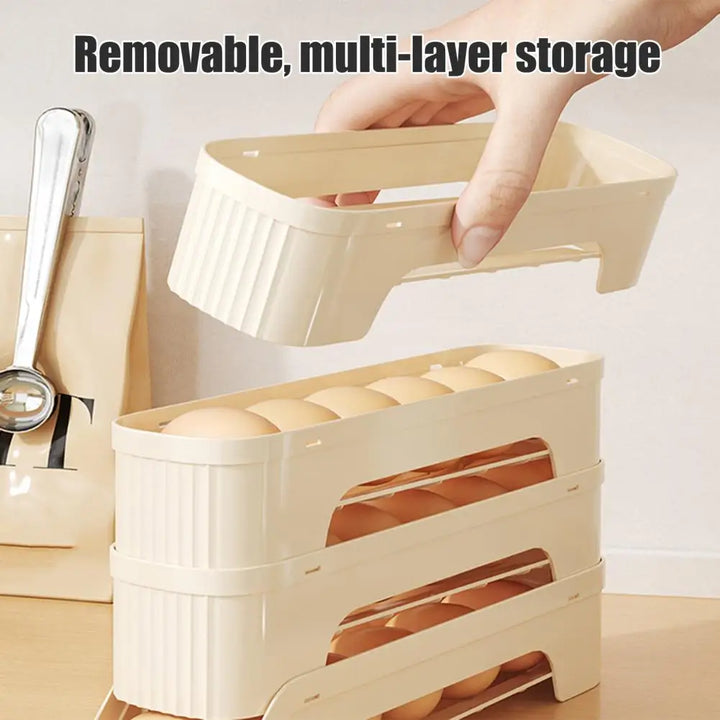 Viskana Egg Box RolloMaxx | 4-Tier Egg Organizer | Space-Saving & Self-Rolling | Transparent Design