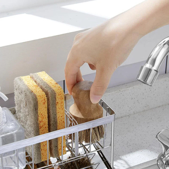 Viskana SteelNest | Sink organizer made of stainless steel | Sponge & soap holder with drip tray | 21×8.2×10 cm