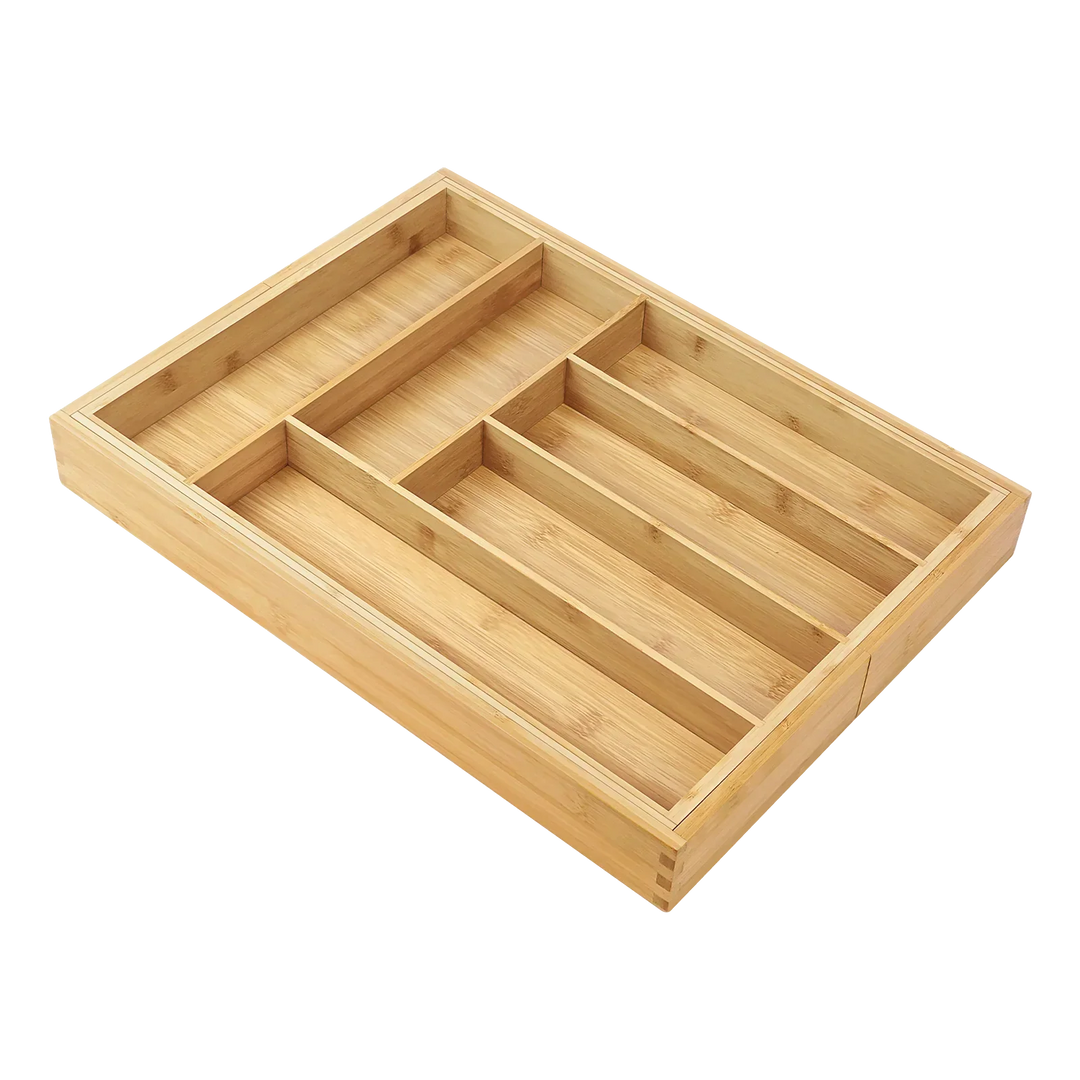 Viskana Bambusio cutlery tray made of bamboo | Expandable 32–52 cm | 6–8 compartments | Sustainable drawer insert for kitchen, bathroom & office