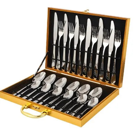 Viskana Opulent Gold Cutlery Set - The elegant 24-piece gold and silver cutlery set