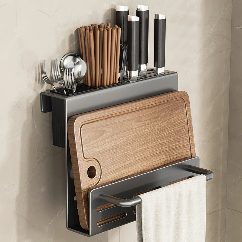 ChefSpace Wall-mounted Knife Holder with Cutting Board Storage – Stainless Steel Viskana