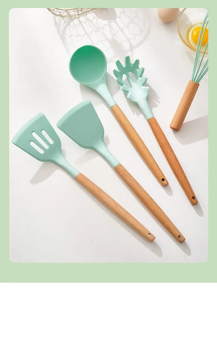 12-piece silicone cooking utensils set with wooden handles Viskana